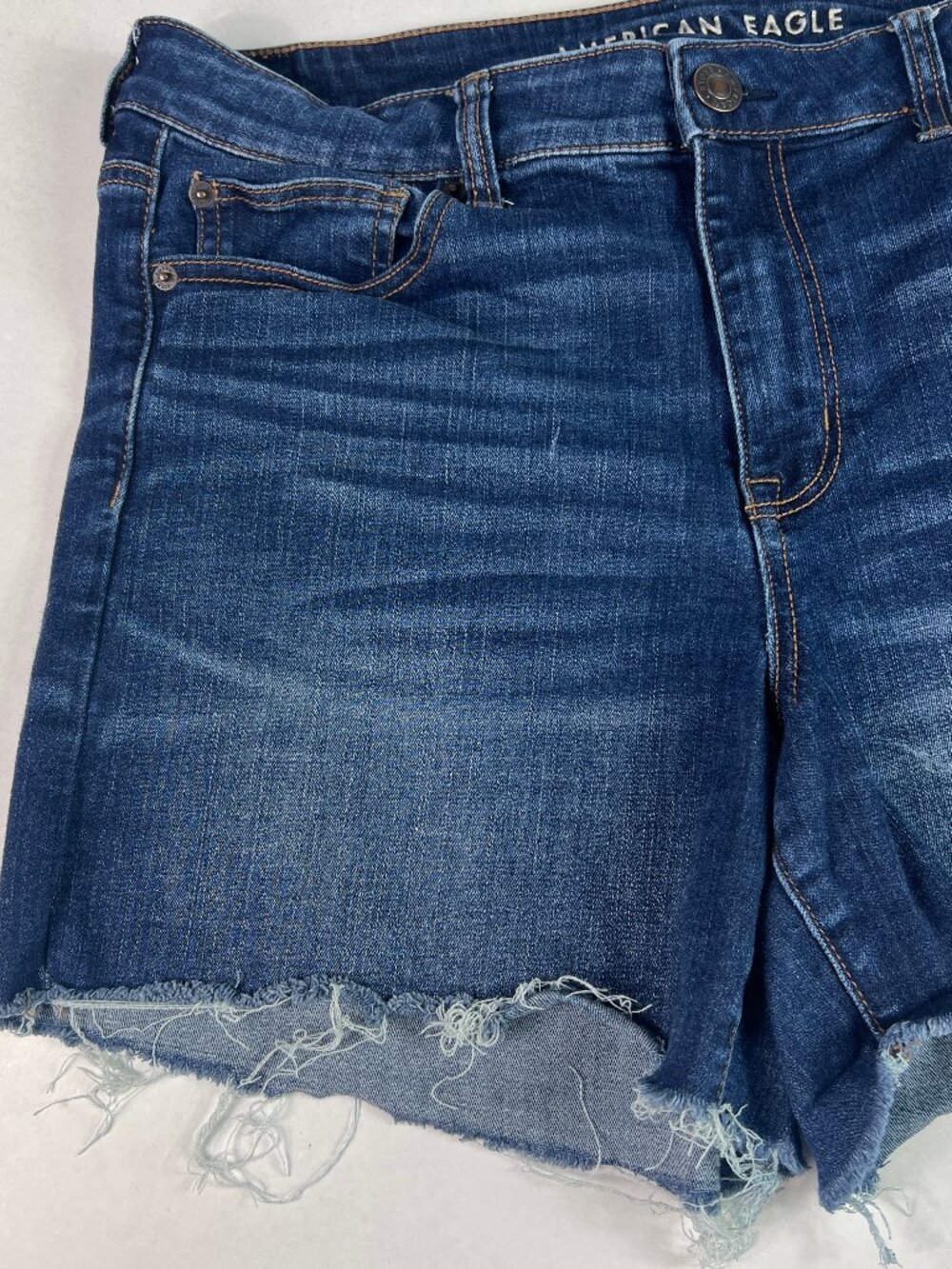 American Eagle Short Women 35* High Rise Shortie Blue Cut Offs Denim Jort Tag 16 - Picture 3 of 16